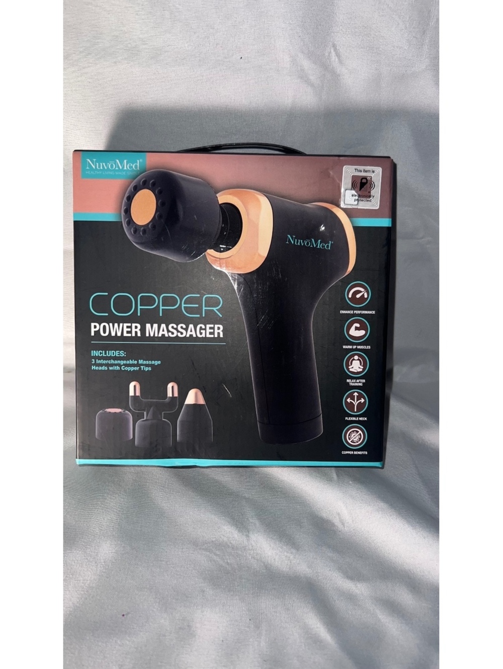 NuvoMed Copper Power Massager with 3 Interchangeable Heads and Copper Tips